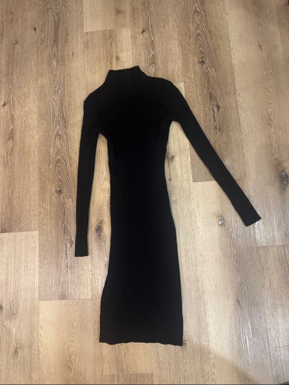 Forever 21 Black Long Sleeve Ribbed Midi Sweater Dress